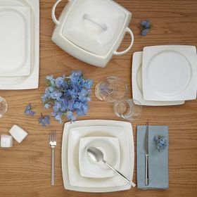 Emsan Fine Bone Ela 60 Parça 12 Kişilik Beyaz Kare Porselen Yemek Takımı