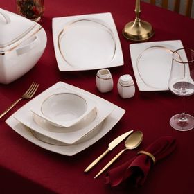 Emsan Fine Bone Hale 60 Parça 12 Kişilik Gold Kare Yemek Takımı