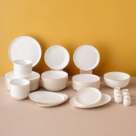 Emsan Galia Fine Bone Beyaz Altın Kenarlı 59 Parça 12 Kişilik Porselen Yuvarlak Yemek Takımı