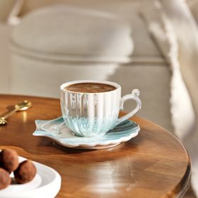 Emsan İstiridye 2 Kişilik Porselen Mavi 90 ml Kahve Fincanı Takımı