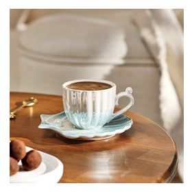 Emsan İstiridye 2 Kişilik Porselen Mavi 90 ml Kahve Fincanı Takımı