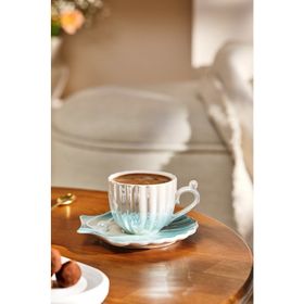 Emsan İstiridye 2 Kişilik Porselen Mavi 90 ml Kahve Fincanı Takımı