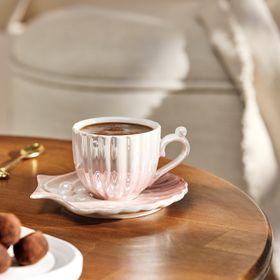 Emsan İstiridye 2 Kişilik Porselen Pembe Kahve Fincanı Takımı