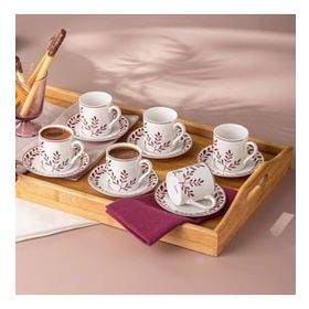 Emsan Ivy Wreath New Bone Bordo 90 ml 6 Kişilik Kahve Fincan Takımı