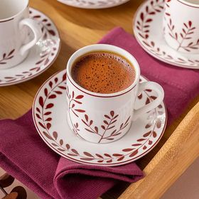 Emsan Ivy Wreath New Bone Bordo 90 ml 6 Kişilik Kahve Fincan Takımı