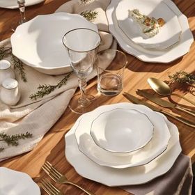 Emsan Maria Fine Bone Yuvarlak Gold 59 Parça 12 Kişilik Yemek Takımı
