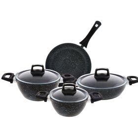 Emsan Oasis-S Granit Set Blue Star 7 Parça Tencere Seti - 18 cm - Siyah