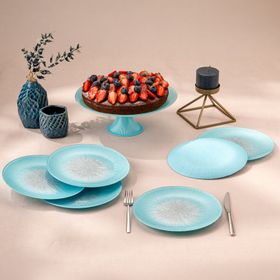 Emsan Pastel 7 Parça Mavi Cam Pasta Tatlı Seti