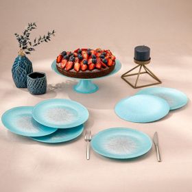 Emsan Pastel 7 Parça Mavi Cam Pasta Tatlı Seti