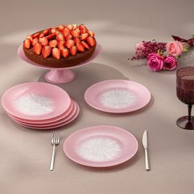 Emsan Pastel 7 Parça Pembe Cam Pasta Tatlı Seti