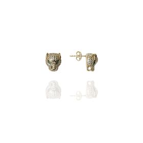 ENCİLİ SİLVER 925 Ayar Gümüş Özel Tasarım Panter Model Gold Renk Kadın Küpe