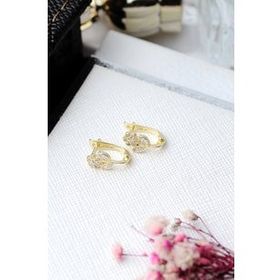 ENCİLİ SİLVER 925 Ayar Gümüş Taşlı Papatya Model Gold Renk J Küpe