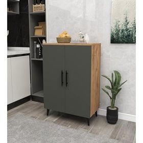 Enda Home Collection 3 Raflı 2 Kapaklı Çam Antrasit Çok Amaçlı Dolap