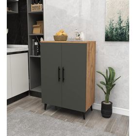 Enda Home Collection 3 Raflı 2 Kapaklı Çam Antrasit Çok Amaçlı Dolap