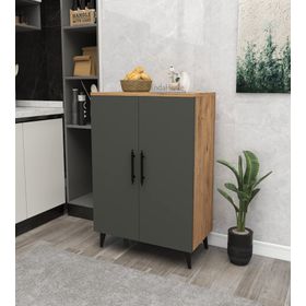 Enda Home Collection 3 Raflı 2 Kapaklı Çam Antrasit Çok Amaçlı Dolap