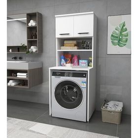 Enda Home Collection 3 Raflı Kapaklı Banyo Dolabı Beyaz Çamaşır Makinesi Dolabı
