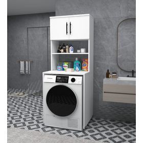 Enda Home Collection 3 Raflı Kapaklı Banyo Dolabı Beyaz Çamaşır Makinesi Dolabı