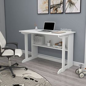 Enda Home Pillar Kütüphaneli 100x56 cm Beyaz Geniş Çalışma Masası
