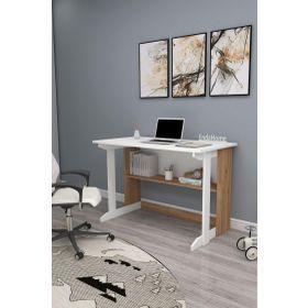 Enda Home Pillar Kütüphaneli 100x56 cm Beyaz Geniş Çalışma Masası