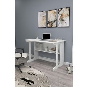 Enda Home Pillar Kütüphaneli 100x56 cm Beyaz Geniş Çalışma Masası
