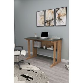 Enda Home Pillar Kütüphaneli Geniş 100x56 cm Çam Antrasit Çalışma Masası