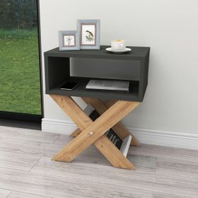 Enda Home X Ayaklı Dergilikli Başucu Komodin Antrasit Atlantik Çam Koyu Gri Yan Sehpa