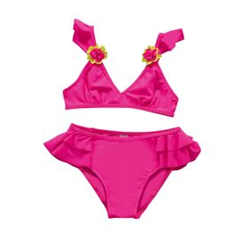 Endeep Aksesuar Detaylı Volanlı Pembe Bikini Takımı
