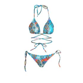 Endeep Beria Çapraz Bağlama Üçgen İpli Mavi Desenli Kadın Bikini Takımı