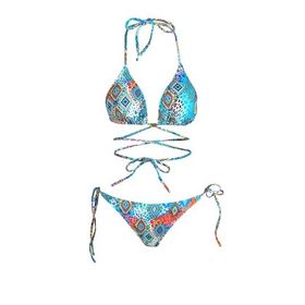 Endeep Beria Çapraz Bağlama Üçgen İpli Mavi Desenli Kadın Bikini Takımı