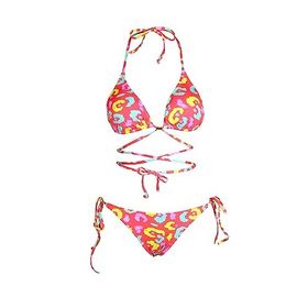 Endeep Beria Çapraz Bağlama Üçgen İpli Pembe Desenli Kadın Bikini Takımı