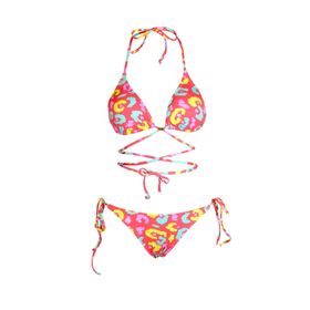 Endeep Beria Çapraz Bağlama Üçgen İpli Pembe Desenli Kadın Bikini Takımı