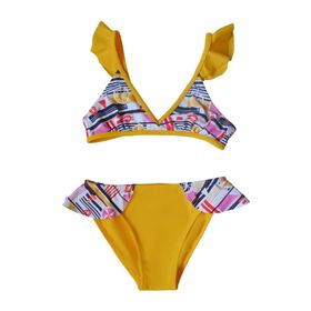 Endeep EP21509 Çiçek Desenli Sarı Volanlı Bikini Takımı