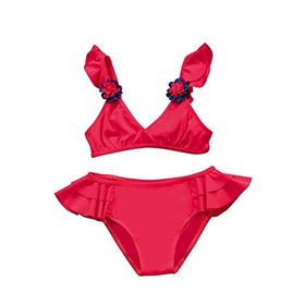 Endeep Kırmızı Aksesuar Detaylı Volanlı Bikini Takımı