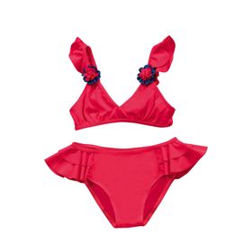 Endeep Kırmızı Aksesuar Detaylı Volanlı Bikini Takımı