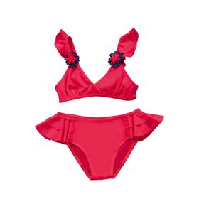 Endeep Kırmızı Aksesuar Detaylı Volanlı Bikini Takımı