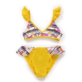 Endeep Kız Çocuk Desenli Volanlı Sarı Bikini Takımı