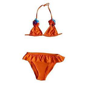 Endeep Kız Çocuk Fırfırlı Turuncu Üçgen Bikini Takımı