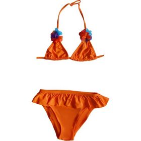 Endeep Kız Çocuk Fırfırlı Turuncu Üçgen Bikini Takımı