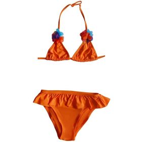 Endeep Kız Çocuk Fırfırlı Turuncu Üçgen Bikini Takımı