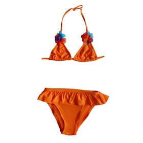 Endeep Kız Çocuk Fırfırlı Turuncu Üçgen Bikini Takımı