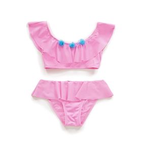 Endeep Kız Çocuk Volanlı Aksesuarlı Açık Pembe Bikini Takımı