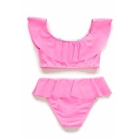 Endeep Kız Çocuk Volanlı Aksesuarlı Açık Pembe Bikini Takımı