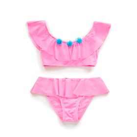 Endeep Kız Çocuk Volanlı Aksesuarlı Açık Pembe Bikini Takımı
