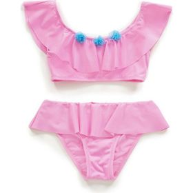 Endeep Kız Çocuk Volanlı Aksesuarlı Açık Pembe Bikini Takımı