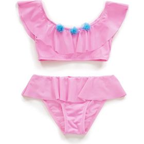 Endeep Kız Çocuk Volanlı Aksesuarlı Açık Pembe Bikini Takımı
