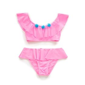 Endeep Kız Çocuk Volanlı Aksesuarlı Açık Pembe Bikini Takımı
