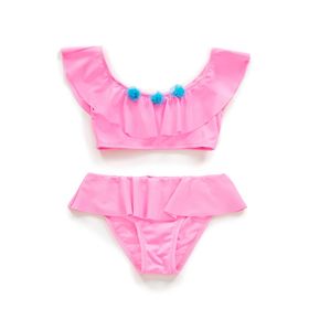 Endeep Kız Çocuk Volanlı Aksesuarlı Açık Pembe Bikini Takımı