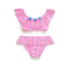 Endeep Kız Çocuk Volanlı Aksesuarlı Açık Pembe Bikini Takımı