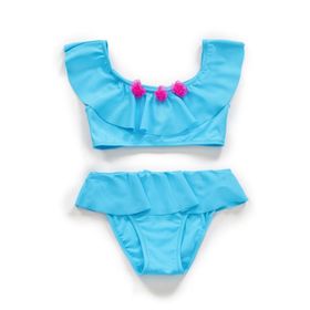 Endeep Kız Çocuk Volanlı Aksesuarlı Mavi Bikini Takımı