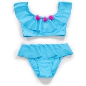Endeep Kız Çocuk Volanlı Aksesuarlı Mavi Bikini Takımı